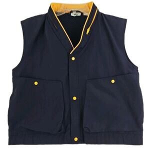 Izod Lacoste~Men's Size M~Navy/Yellow Vest Cotton Blend Hooded Weather Resistant